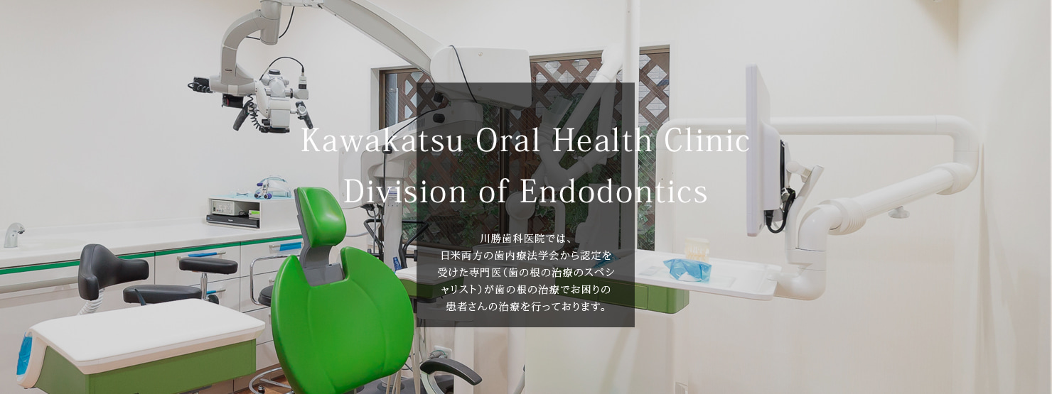 川勝歯科医院 歯内療法専門クリニック | Kawakatsu Oral Health Clinic Division of Endodontics |  米国歯内療法専門医による、歯を保存する、できるだけやり直しのない治療